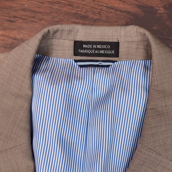 Tommy Hilfiger Mens Sport Coat 42R Solid Tan Wool Jacket Blazer - Picture 2 of 7